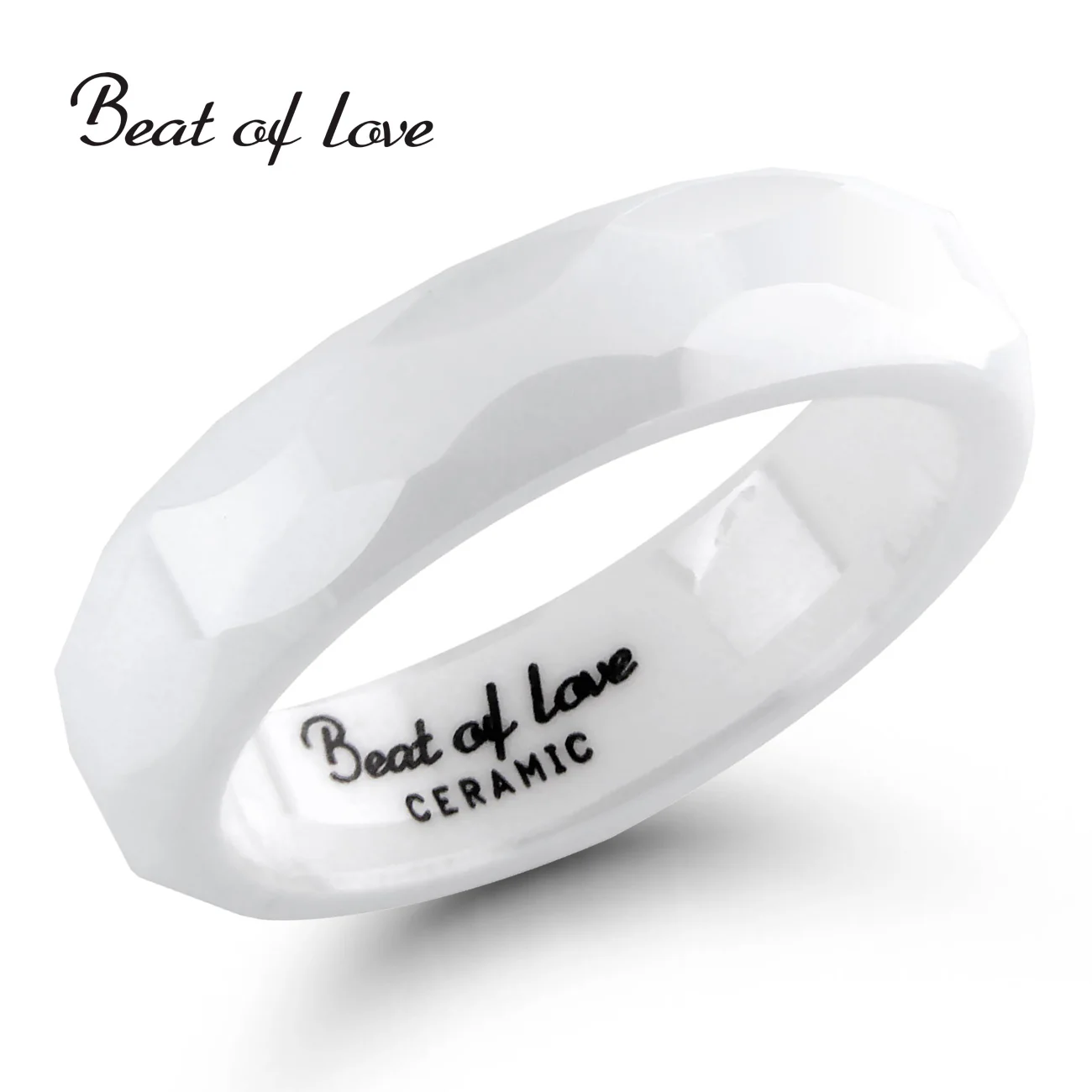 Beat of Love keraaminen sormus 5mm, kiiltävä pinta, valkoinen