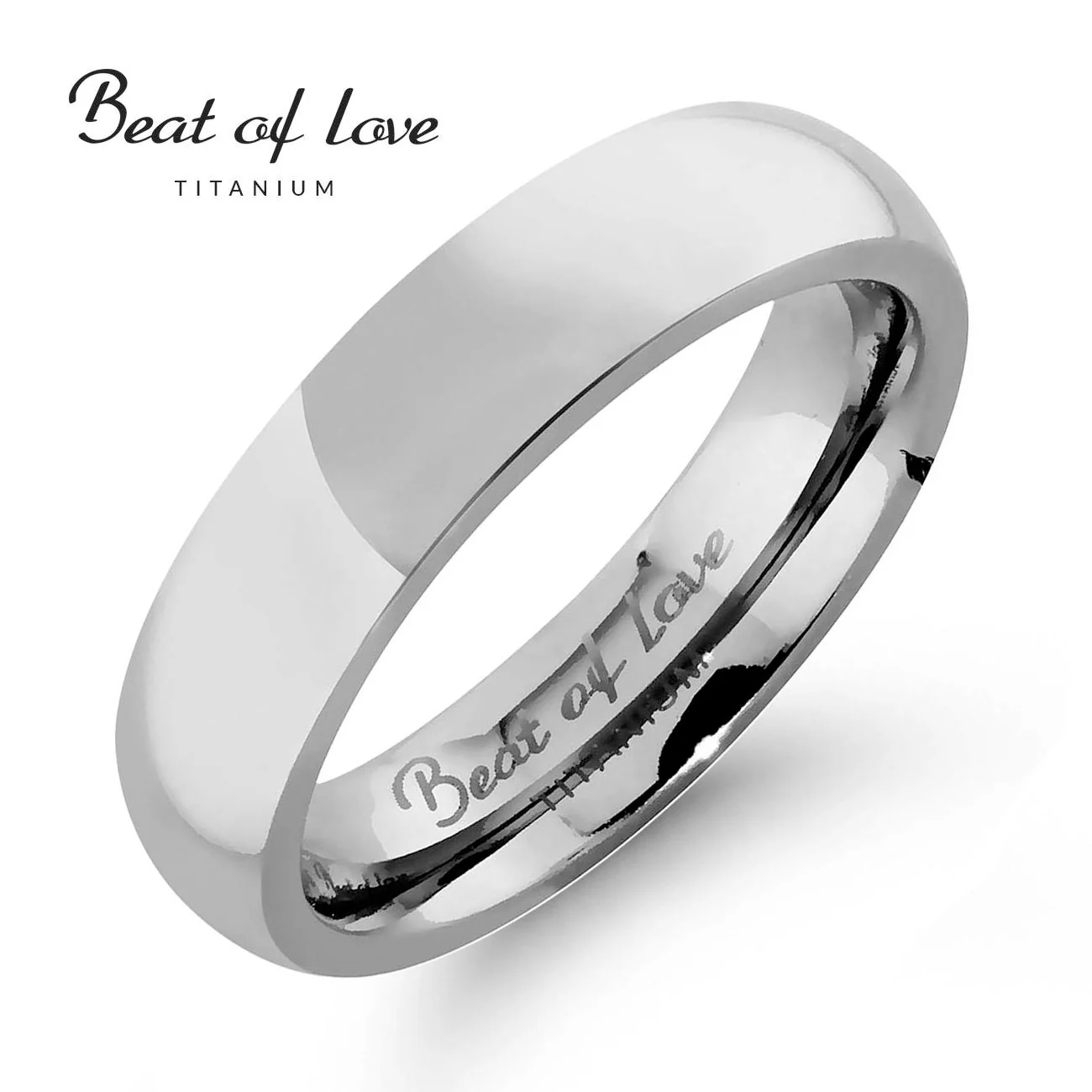 Beat of Love, titaanisormus 5 mm, kiiltävä pinta