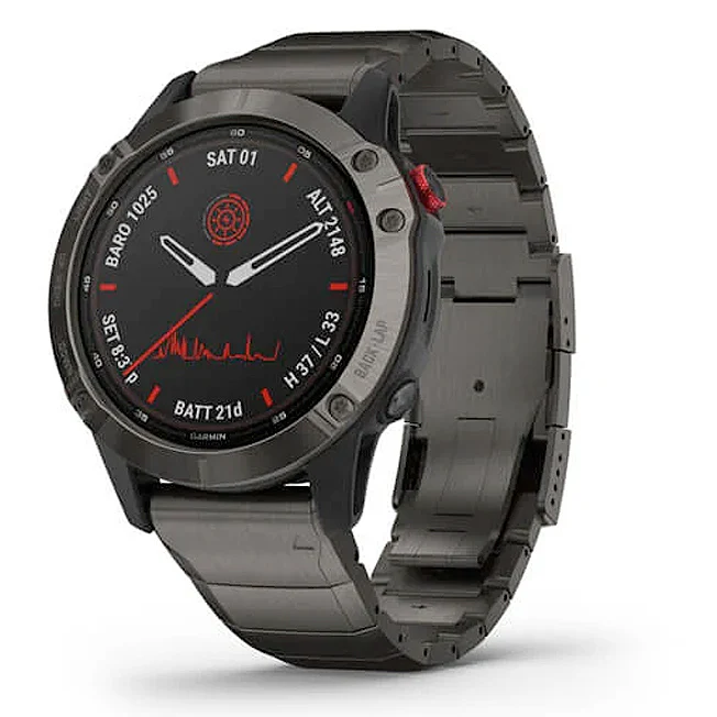 Garmin Fenix 6 Pro Solar Edition 47 mm tummanharmaa titaani ja titaanihihna, monilajiälykello 010-02410-23