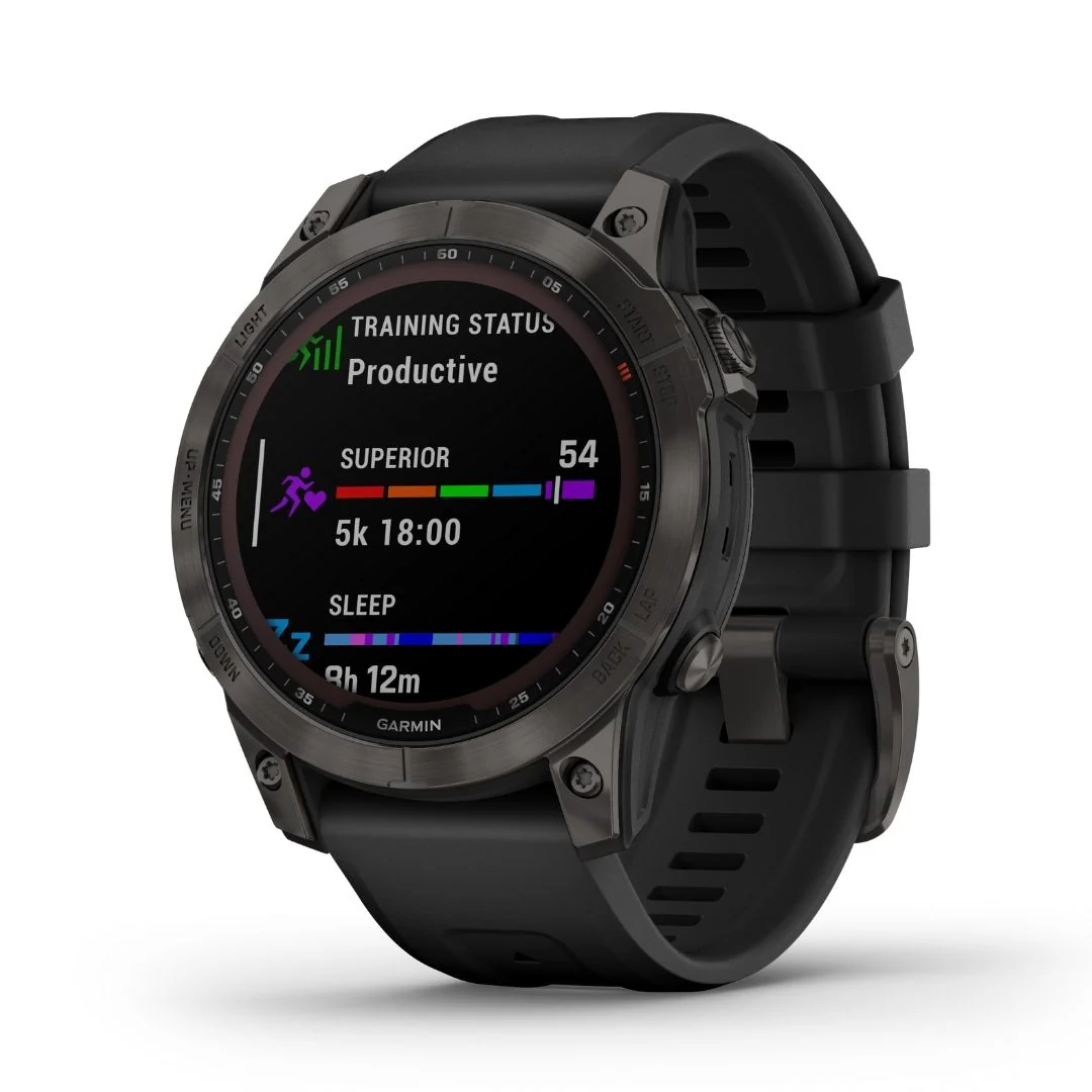 Garmin Fenix 7 Sapphire Solar, hiilenharmaa DLC-titaani ja musta ranneke 010-02540-21