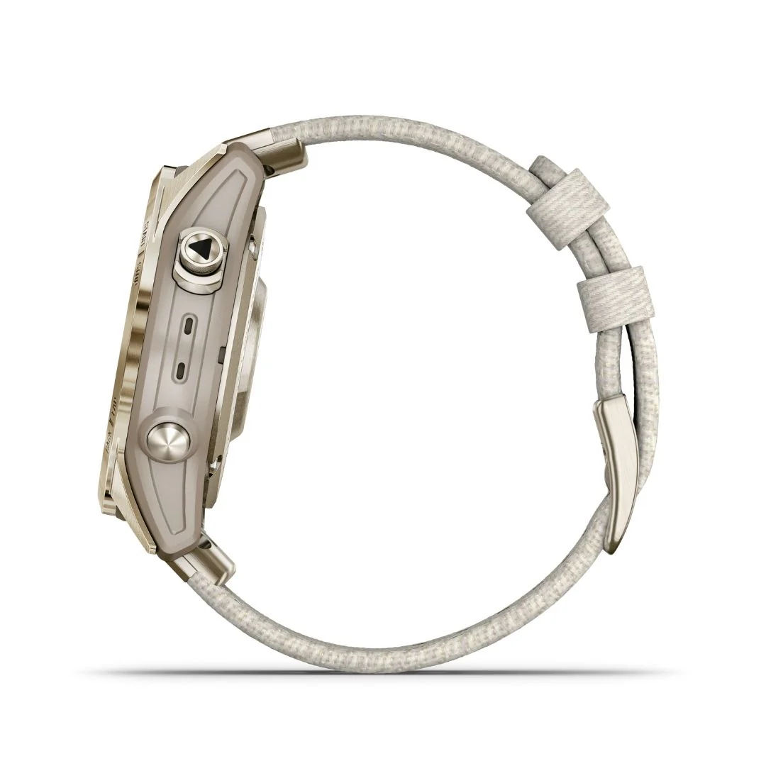 Garmin Fenix 7S Sapphire Solar, vaalea kulta ja meleerattu nailonranneke sekä silikoniranneke 010-02539-39 - Image 5