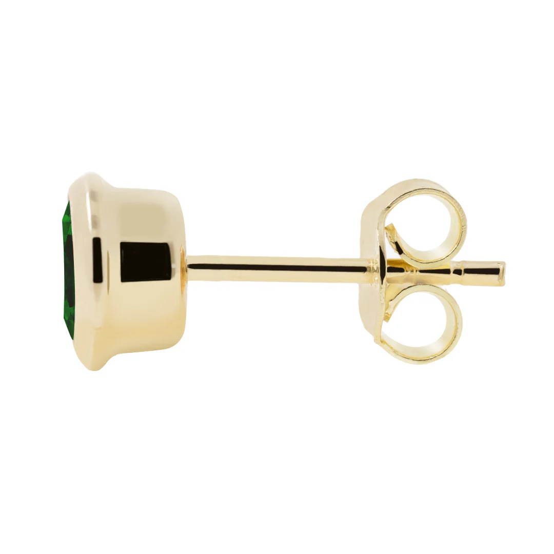 Kultaiset korvakorut 5mm vihreällä zirkoniakivellä, 14K keltakulta - Image 2