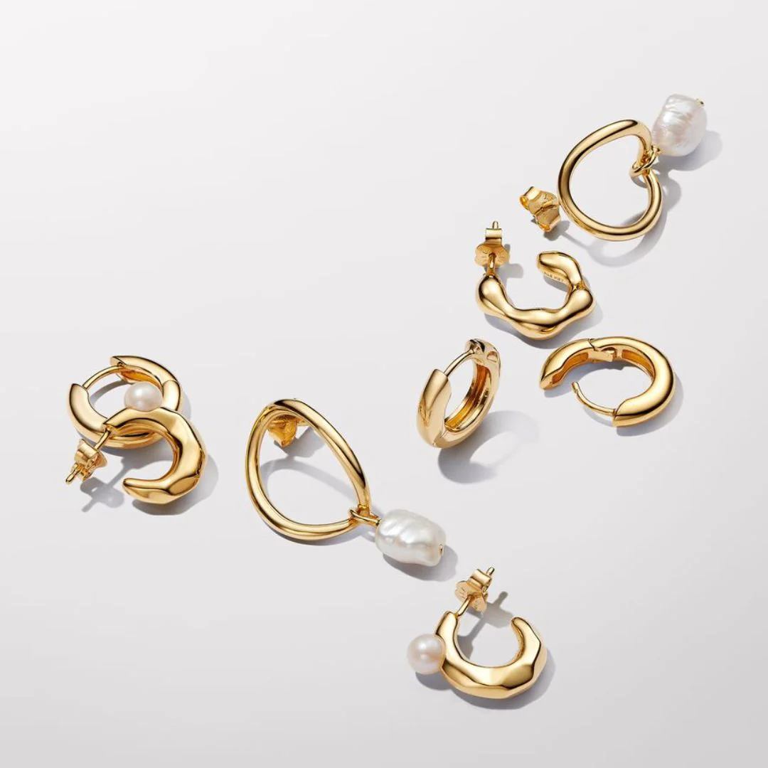 Pandora Essence Organically Shaped rengaskorvakorut, keltakullattu, 263269C00 - Image 4