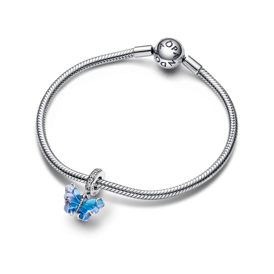 Pandora Moments Blue Murano Glass Butterfly hela, hopea, 792698C01 - Image 2