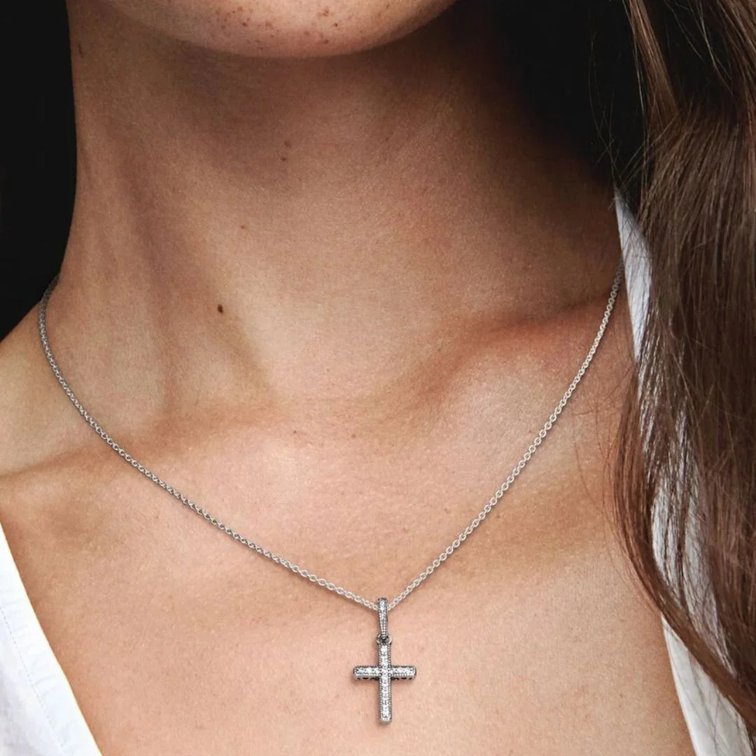Pandora Moments Classic Cross riipus, hopea, 397571CZ - Image 4
