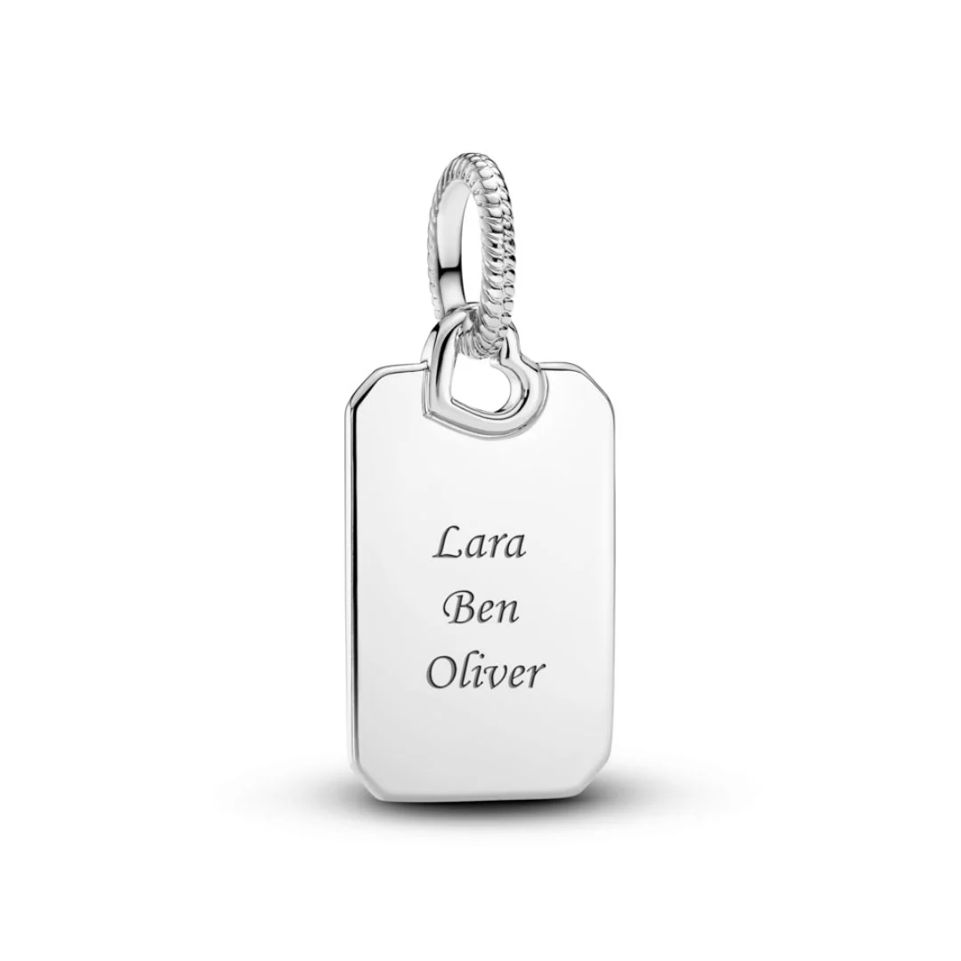 Pandora Moments Engravable Rectangle Tag riipus, hopea, 398611C00 - Image 3