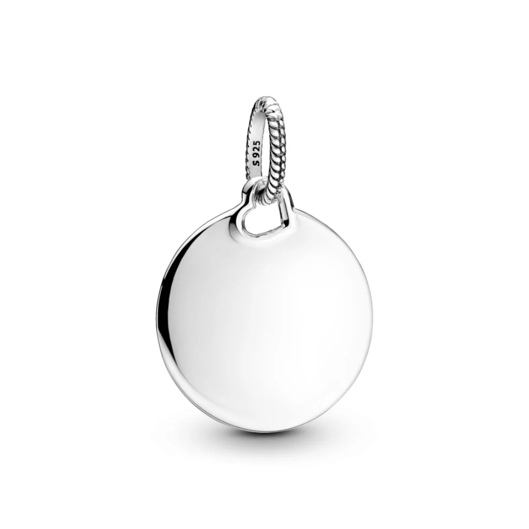 Pandora Moments Engravable Round Tag riipus, hopea, 398610C00