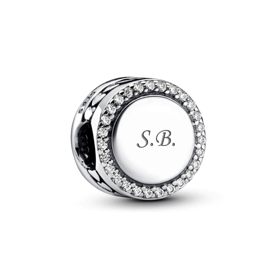Pandora Moments Engravable Sparkling Button hela, hopea, 798747C01 - Image 4