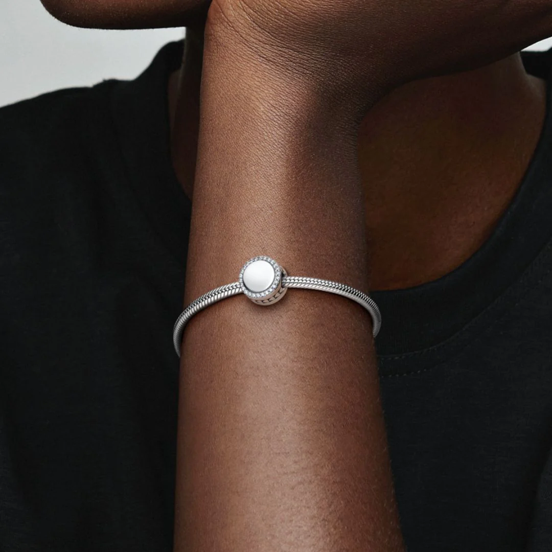 Pandora Moments Engravable Sparkling Button hela, hopea, 798747C01 - Image 6
