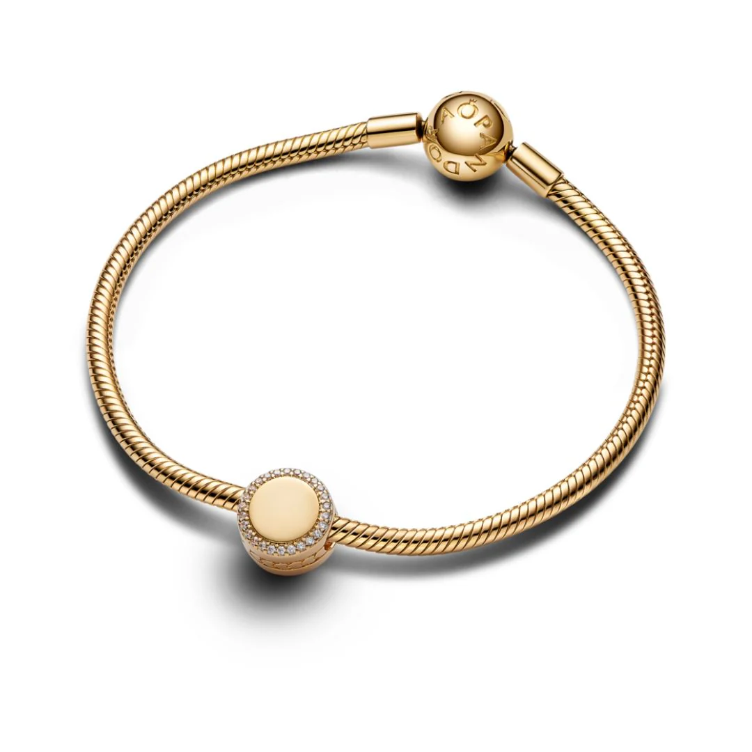Pandora Moments Engravable Sparkling Button hela, keltakullattu, 768747C01 - Image 4