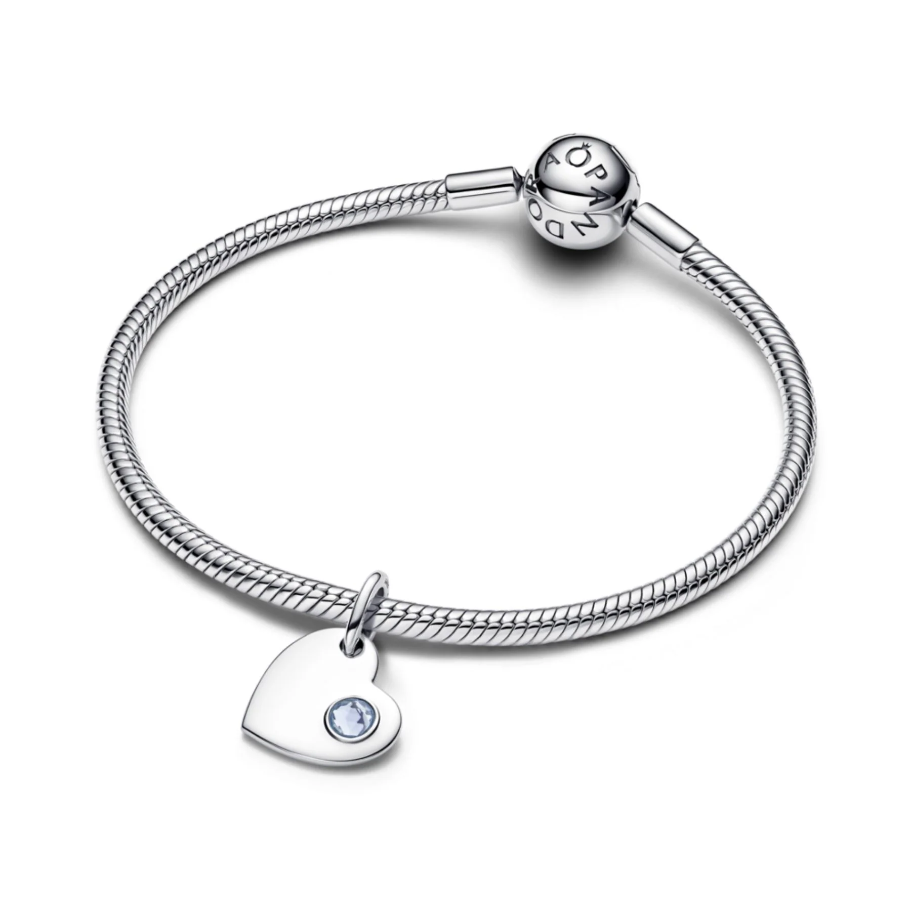 Pandora Moments March Engravable Aqua Blue Stone Heart hela, hopea, 794295C03 - Image 3