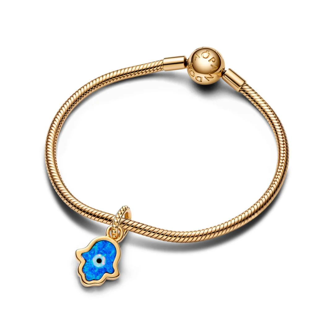 Pandora Moments Opalescent Blue Hamsa Hand hela, keltakullattu, 762699C01 - Image 4