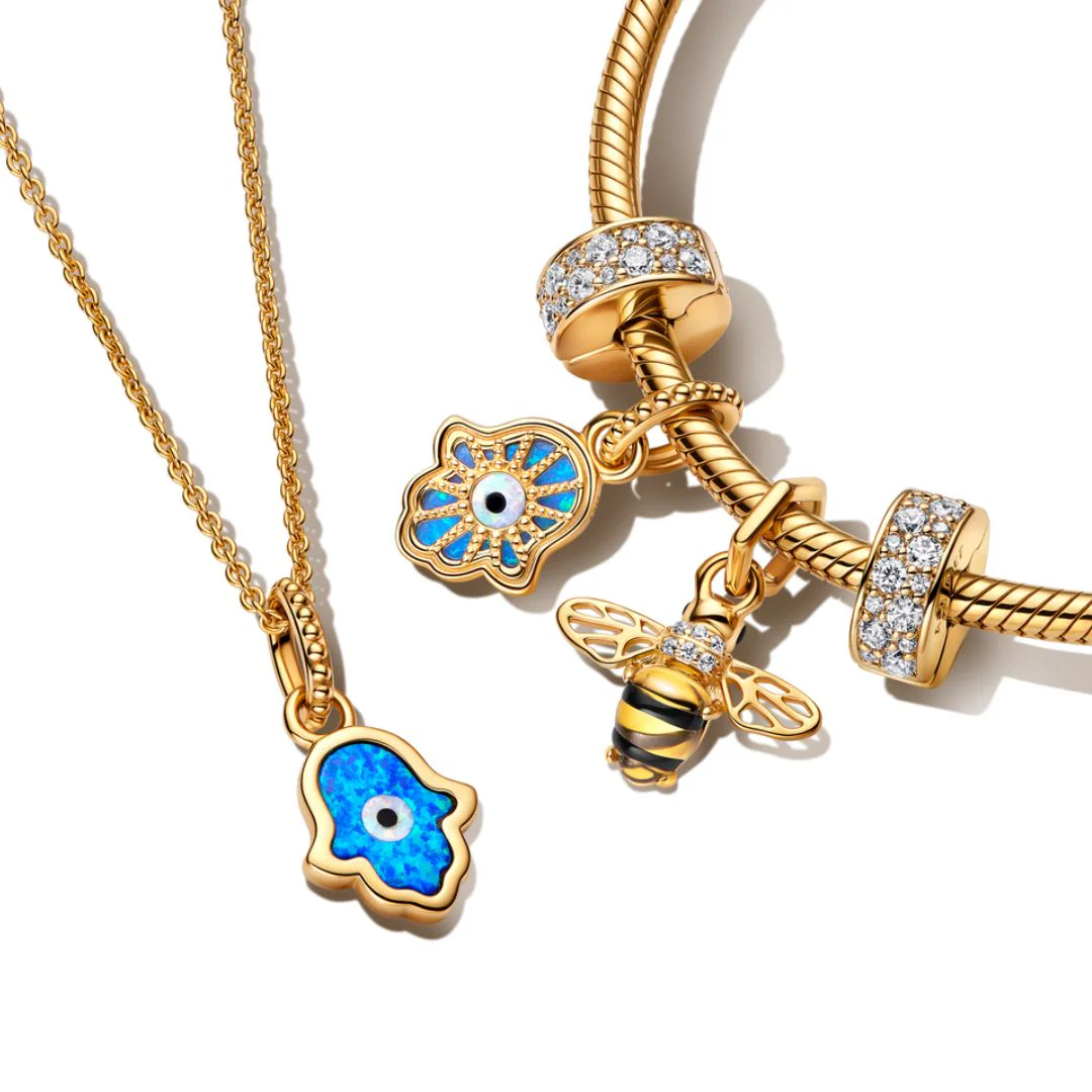 Pandora Moments Opalescent Blue Hamsa Hand hela, keltakullattu, 762699C01 - Image 5
