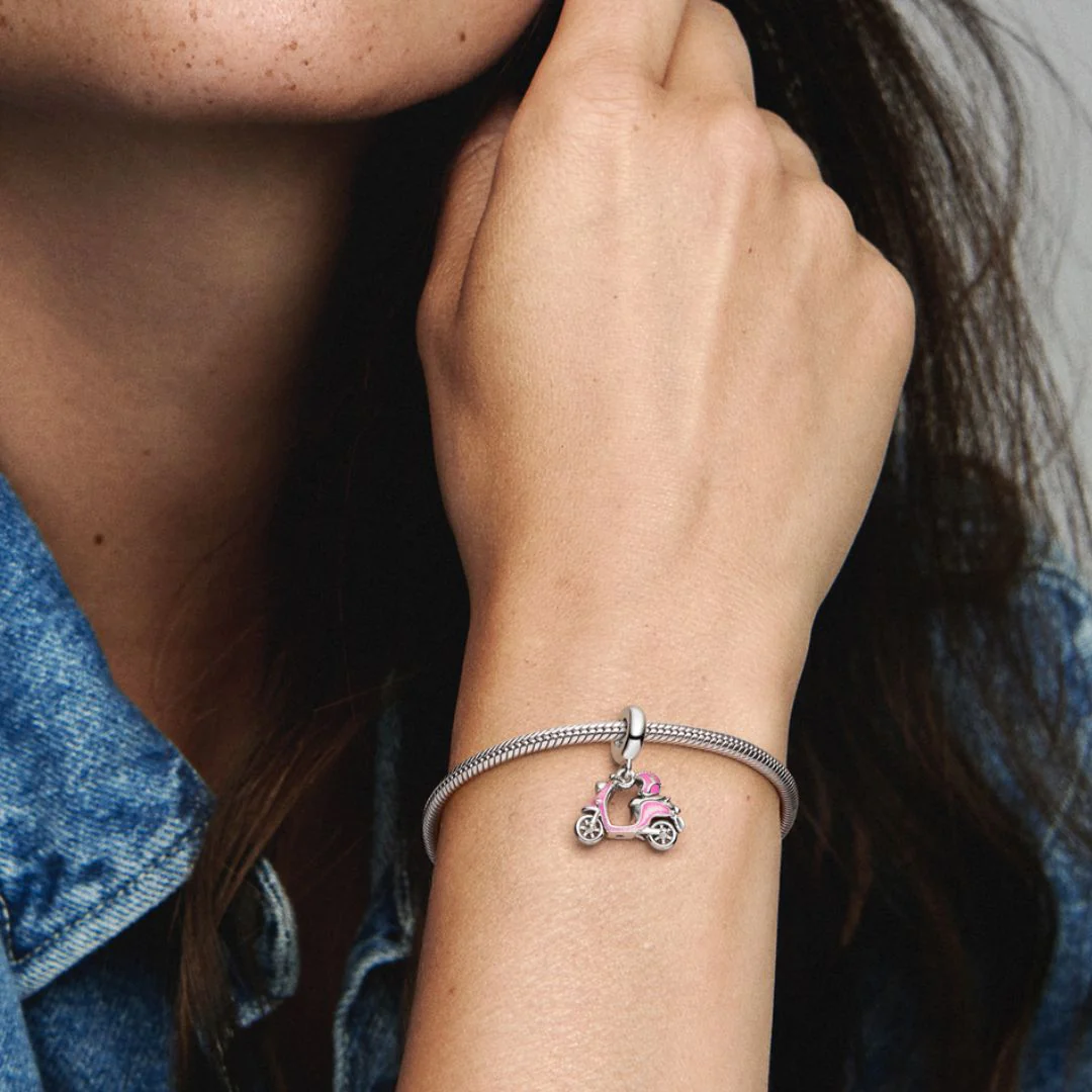 Pandora Moments Pink Scooter Dangle hela, hopea, 791057C01 - Image 5