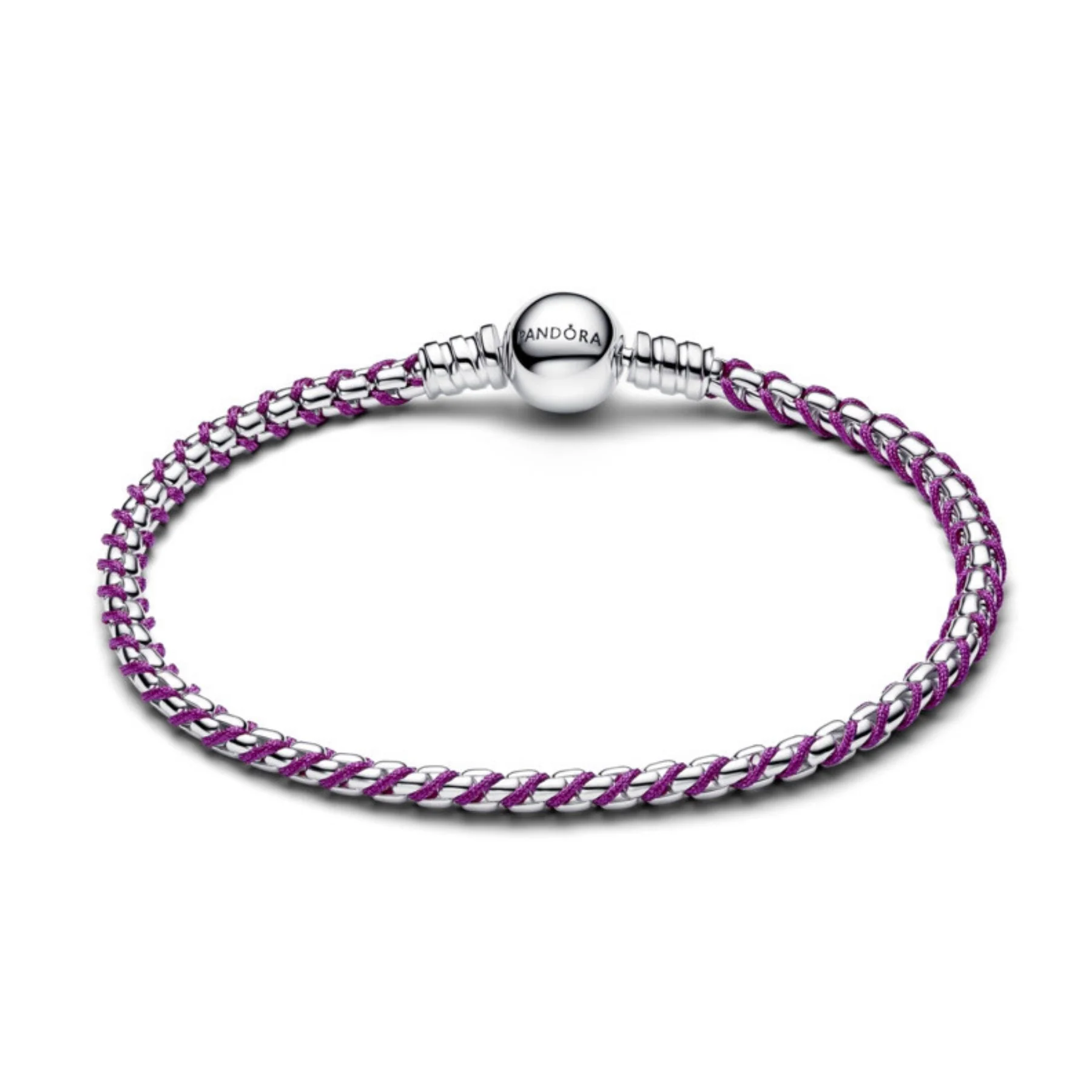 Pandora Moments Purple Cord Box Chain rannekoru, hopeaa, 593816C03 - Image 2