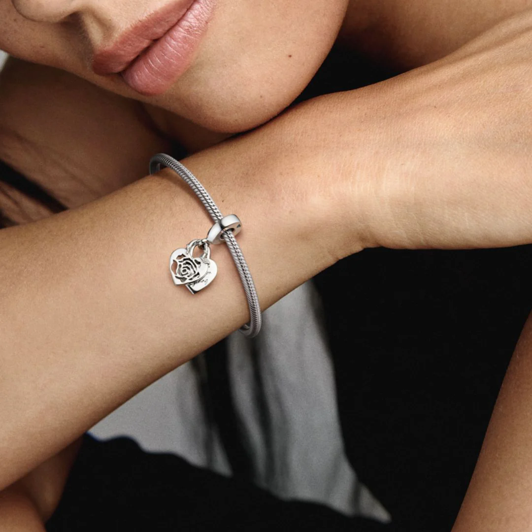 Pandora Moments Rose Heart Padlock hela, hopea, 790086C00 - Image 5