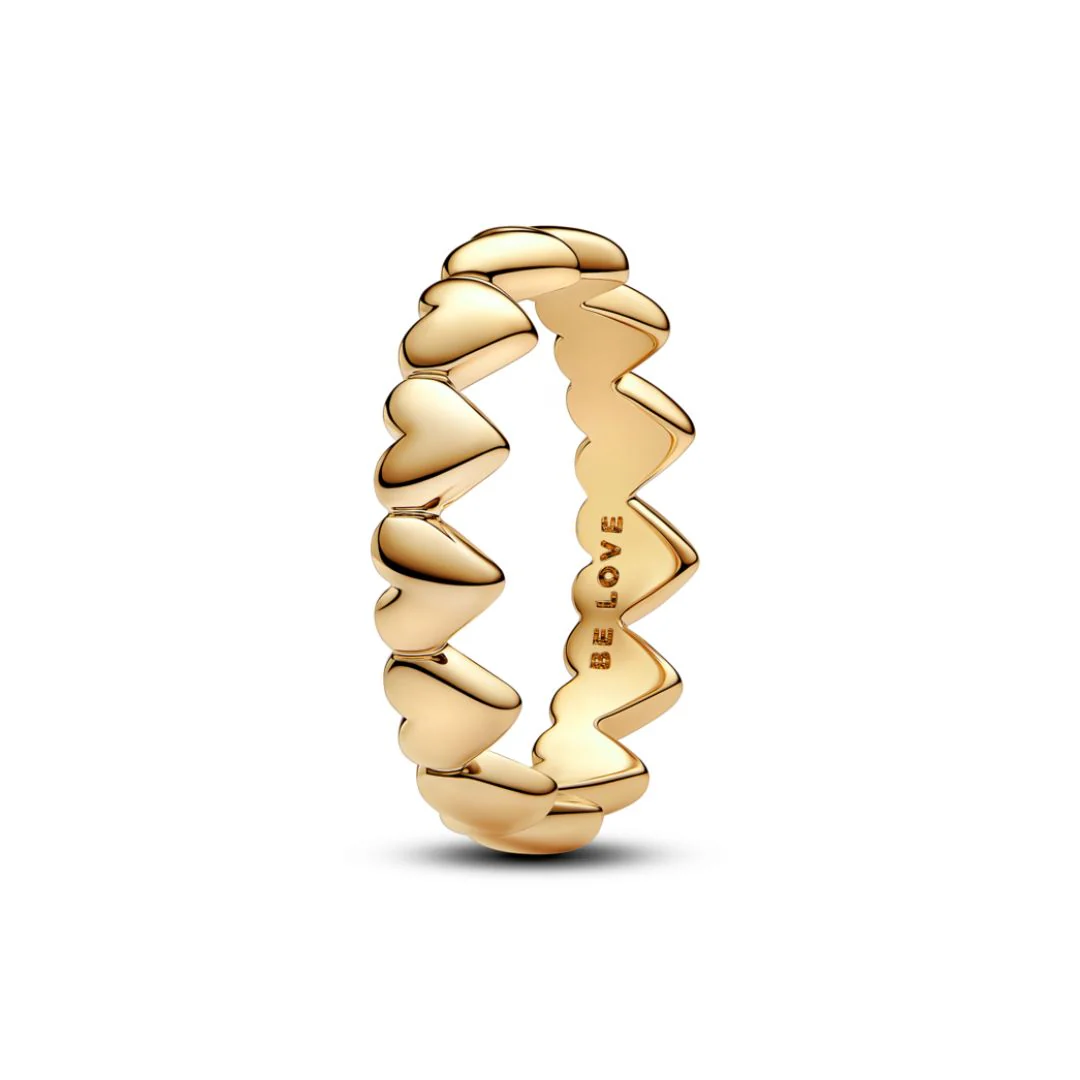 Pandora Moments Row of Hearts sormus, keltakullattu, 163427C00