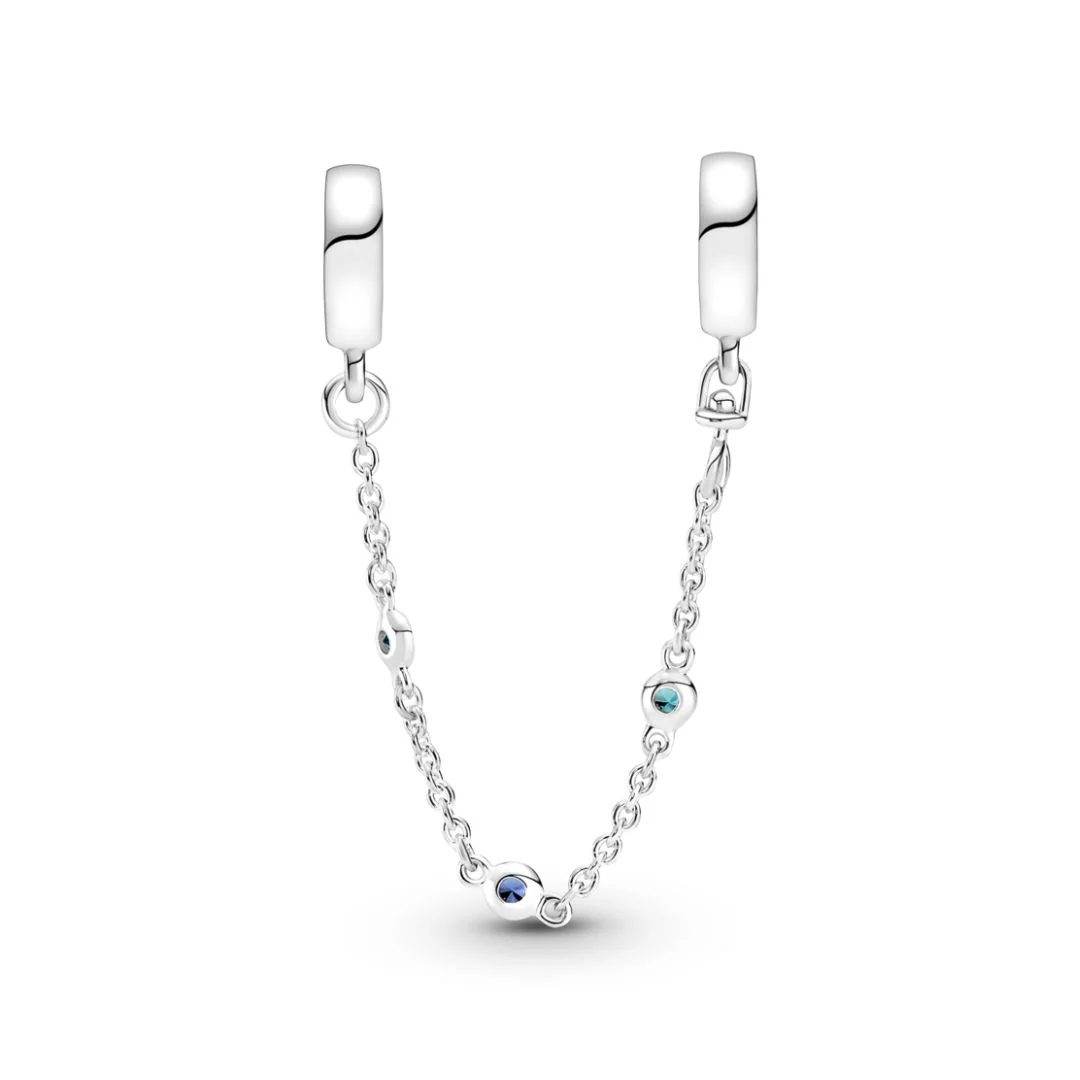 Pandora Moments Triple Blue Stone Safety Chain hela, hopea, 791688C01 - Image 2