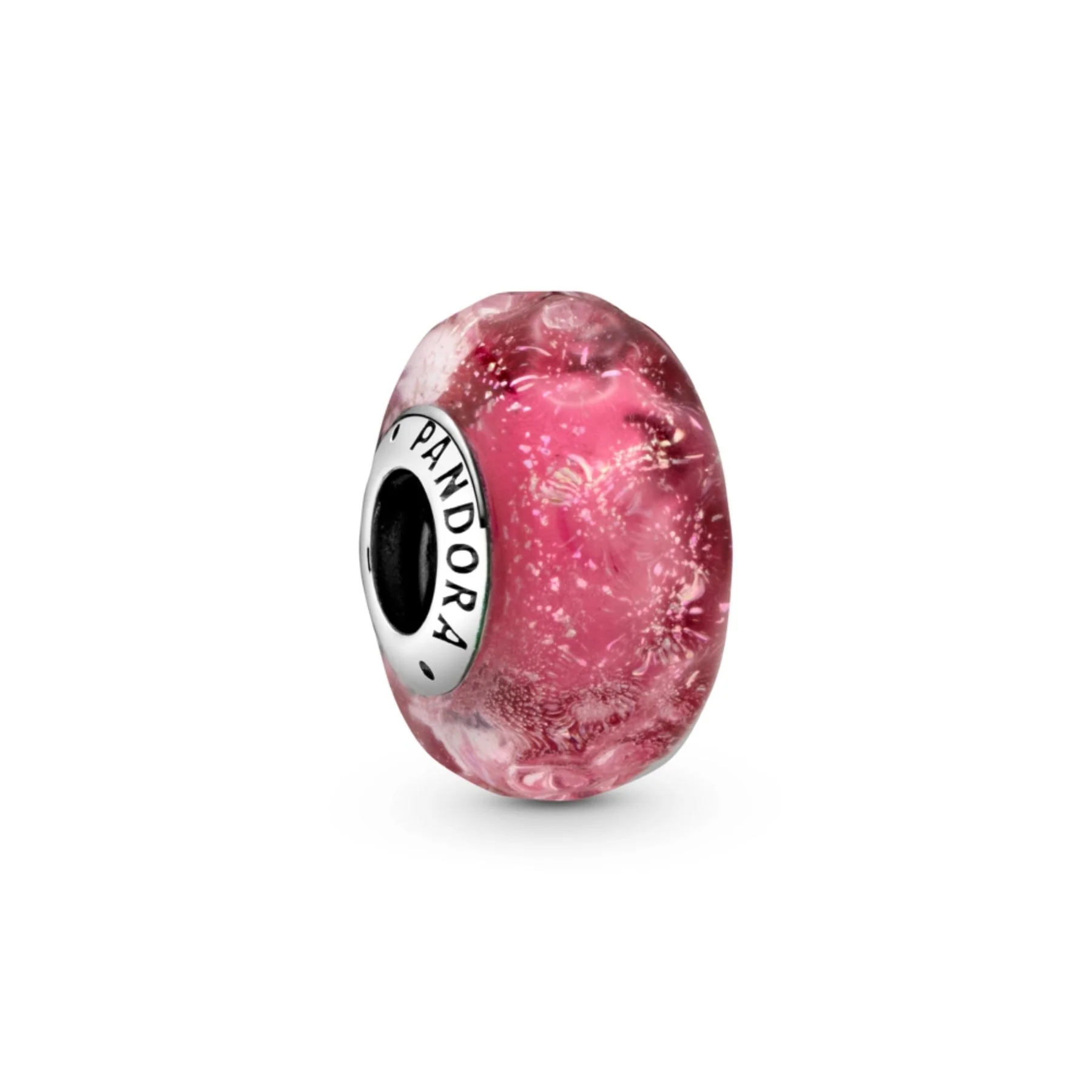 Pandora Moments Wavy Fancy Pink Murano Glass hela, hopea, 798872C00