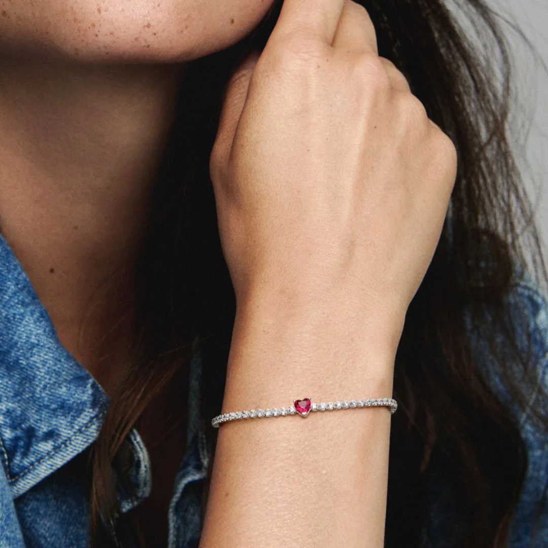 Pandora Timeless Red Sparkling Heart Tennis rannekoru, hopea, 590041C02 - Image 2