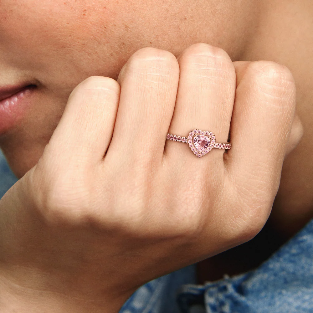 Pandora Timeless Sparkling Elevated Heart sormus, ruusukullattu, 188421C04 - Image 4