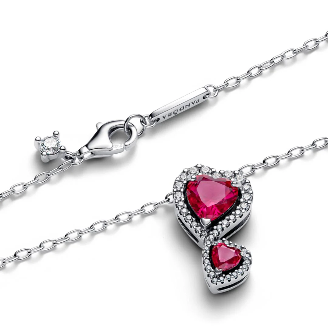 Pandora Timeless Red Halo Hearts Pendant kaulakoru, hopea, 393658C01-60 - Image 5