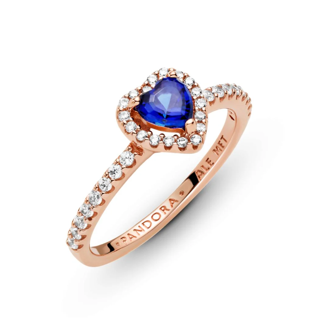 Pandora Timeless Sparkling Blue Elevated Heart sormus, ruusukullattu, 188421C01