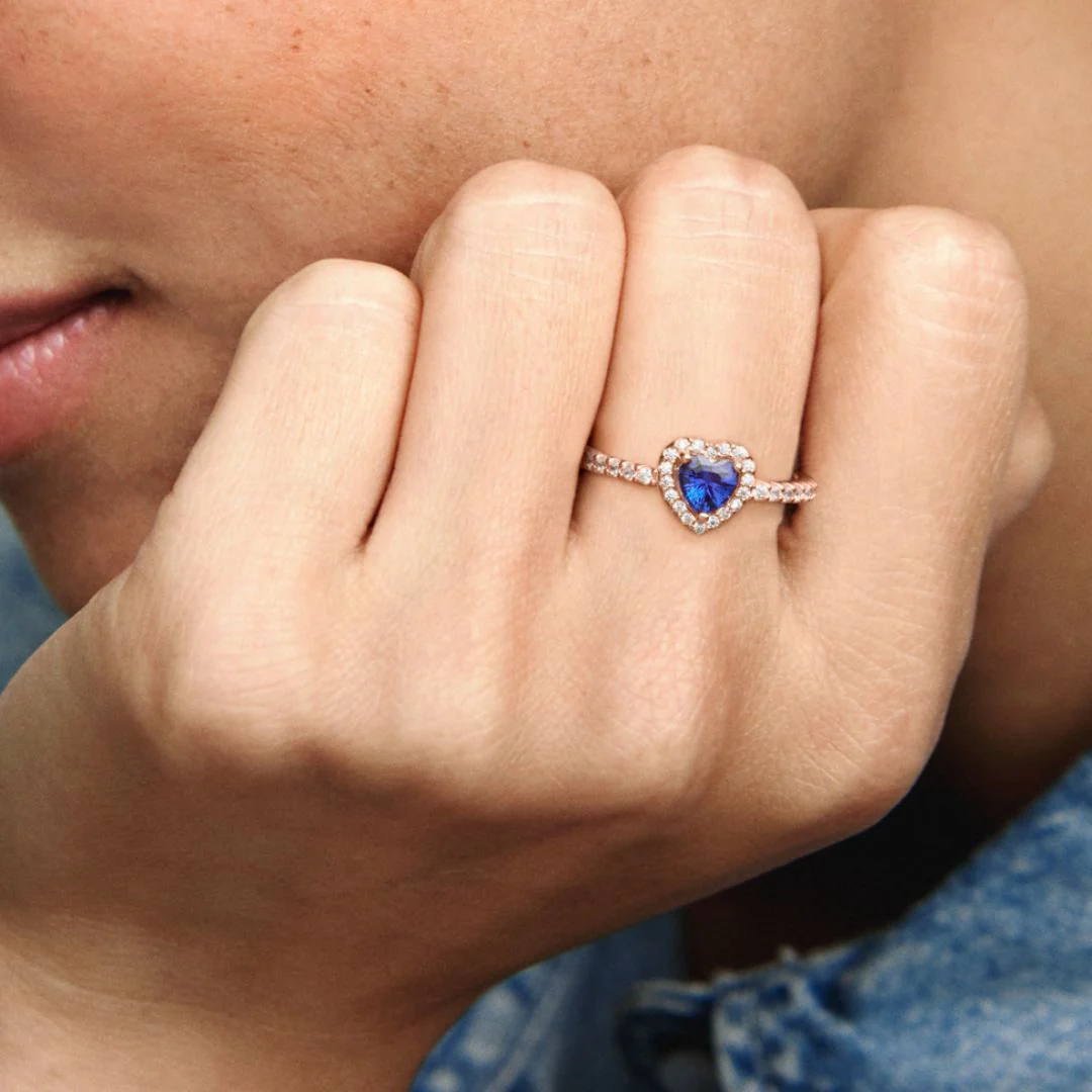 Pandora Timeless Sparkling Blue Elevated Heart sormus, ruusukullattu, 188421C01 - Image 4