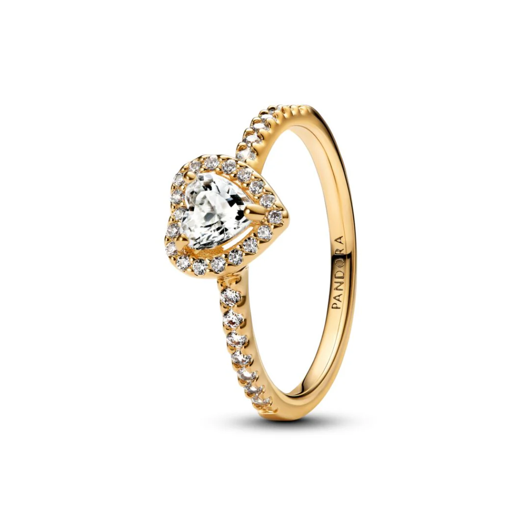Pandora Timeless Sparkling Elevated Heart sormus, keltakullattu, 168421C01