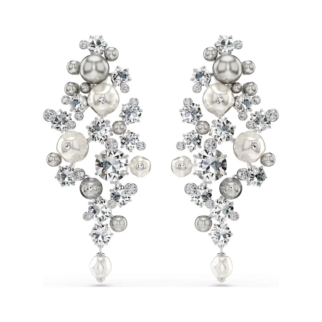 Swarovski Constella korvakorut, vaalea metalli, kirkkaat kristallit ja valkoiset helmet, 5722498