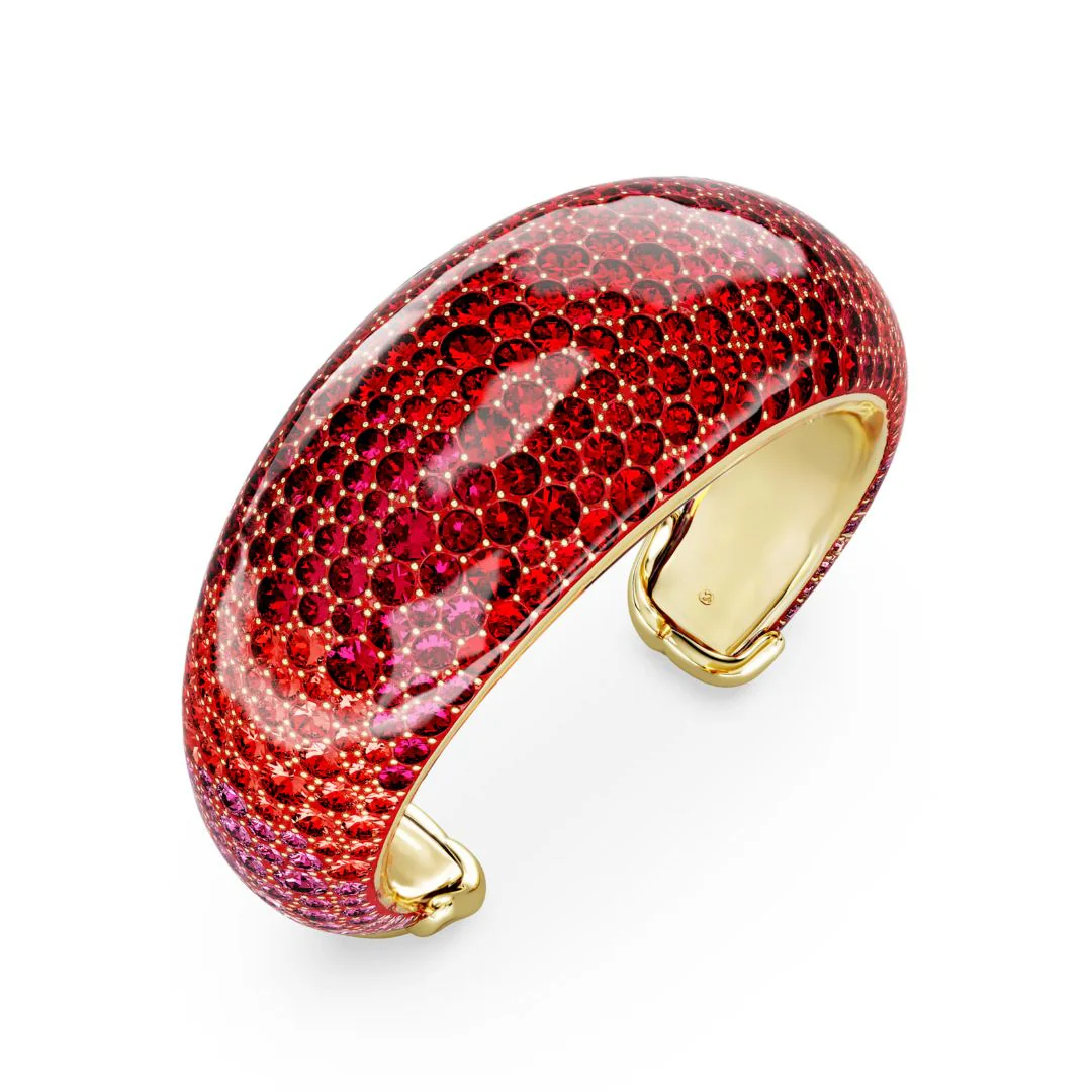Swarovski Idyllia Cuff rannekoru, keltakullattu ja punaiset kristallit - Image 4