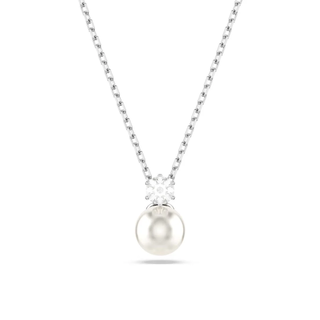 Swarovski Matrix riipus, vaalea metalli kirkkaalla kristallilla ja valkoisella helmellä 5693897