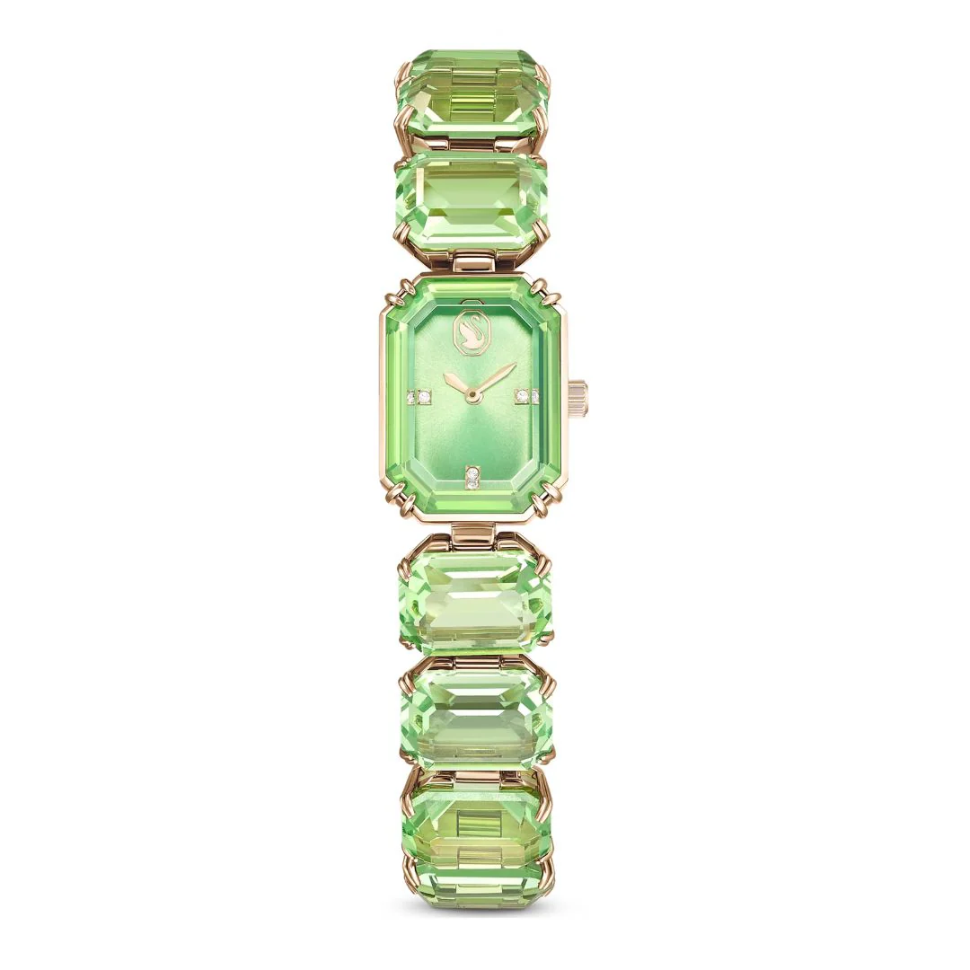 Swarovski Millenia octagon rannekello, samppanjakullanvärinen ja vihreät kristallit, 5729842