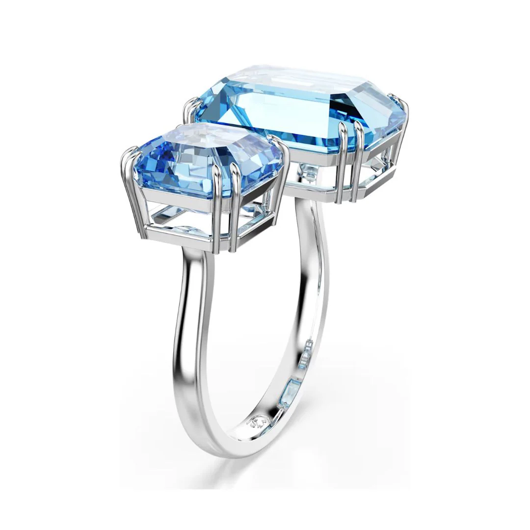 Swarovski Millenia sormus, vaalea metalli ja siniset kristallit - Image 2