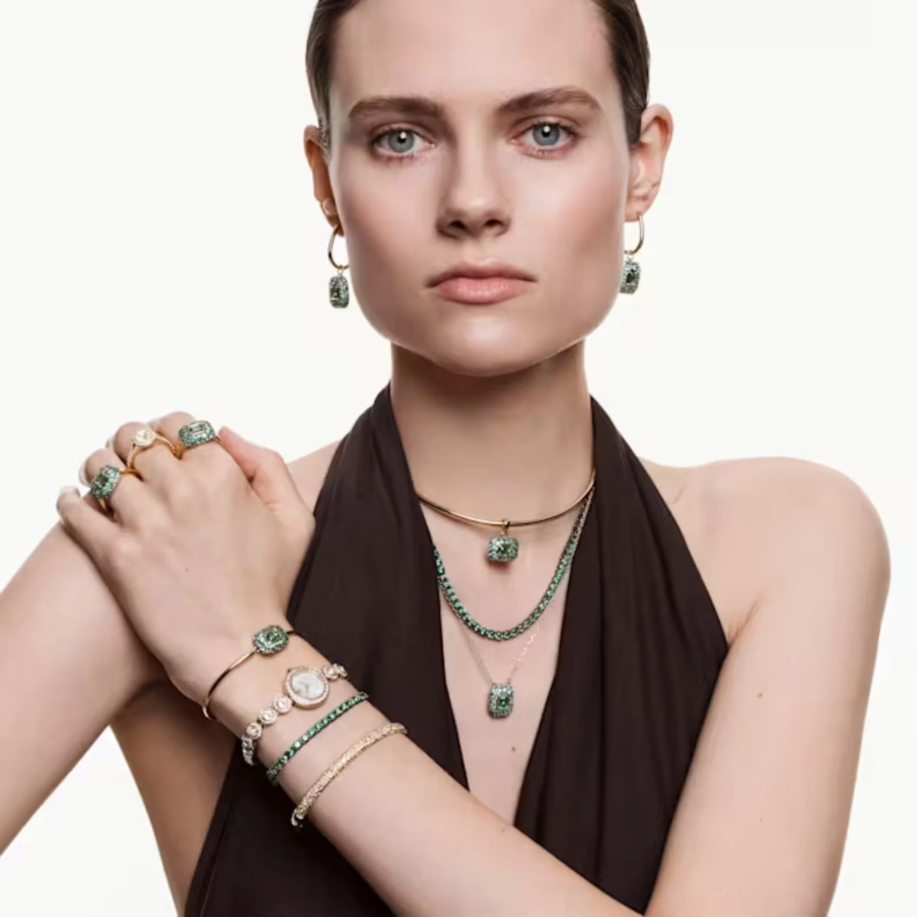 Swarovski Sublima choker kaulakoru, keltakullattu ja vihreät zirkonit, 5760763 - Image 6