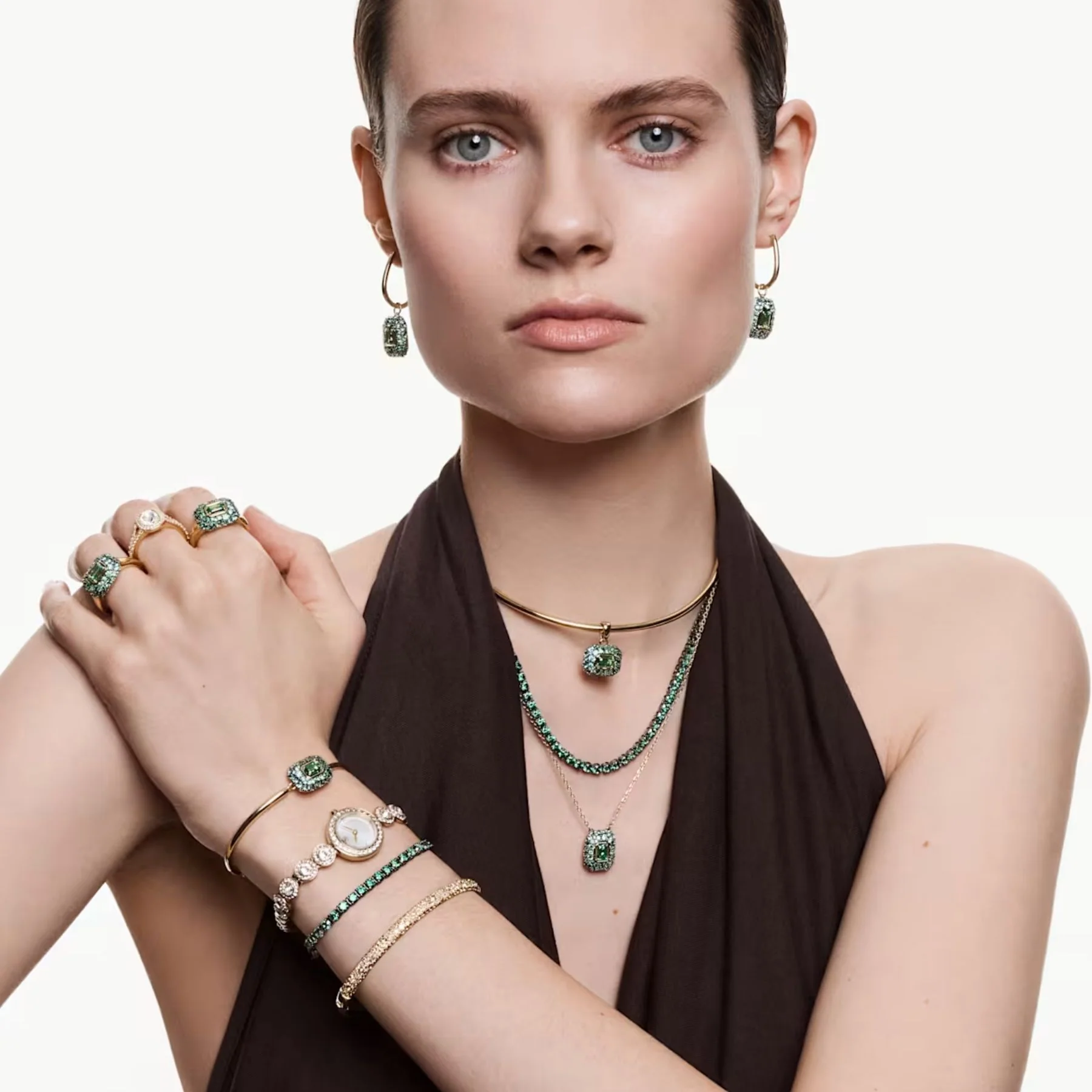 Swarovski Sublima cocktailsormus, keltakullattu ja vihreät zirkonit, 5759920 - Image 5