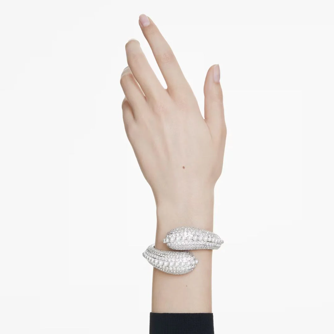 Swarovski Sublima rannekoru, vaalea metalli kirkkailla kristalleilla ja valkoisilla helmillä - Image 2