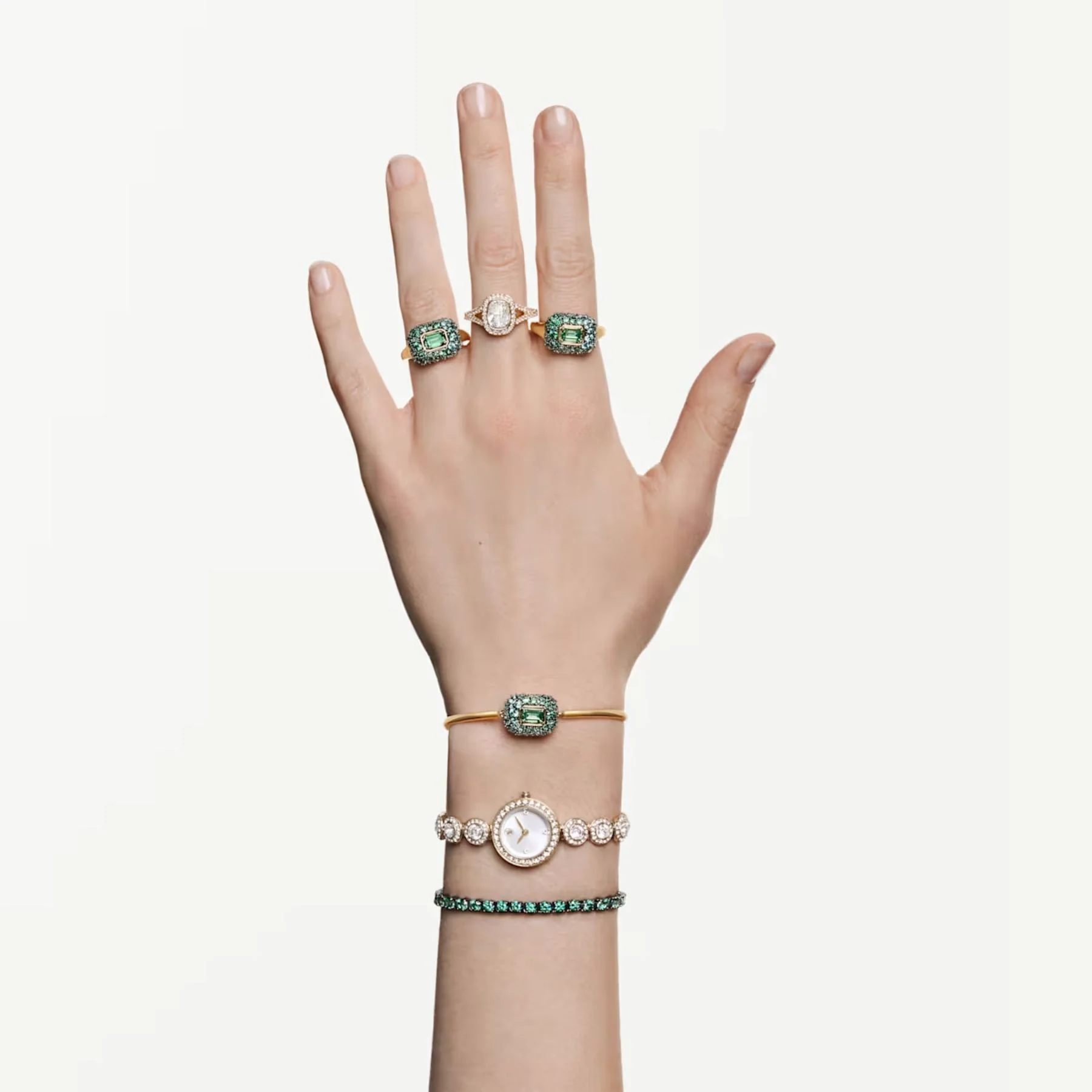 Swarovski Sublima rannerengas, keltakullattu ja vihreät zirkonit, 5758457 - Image 6