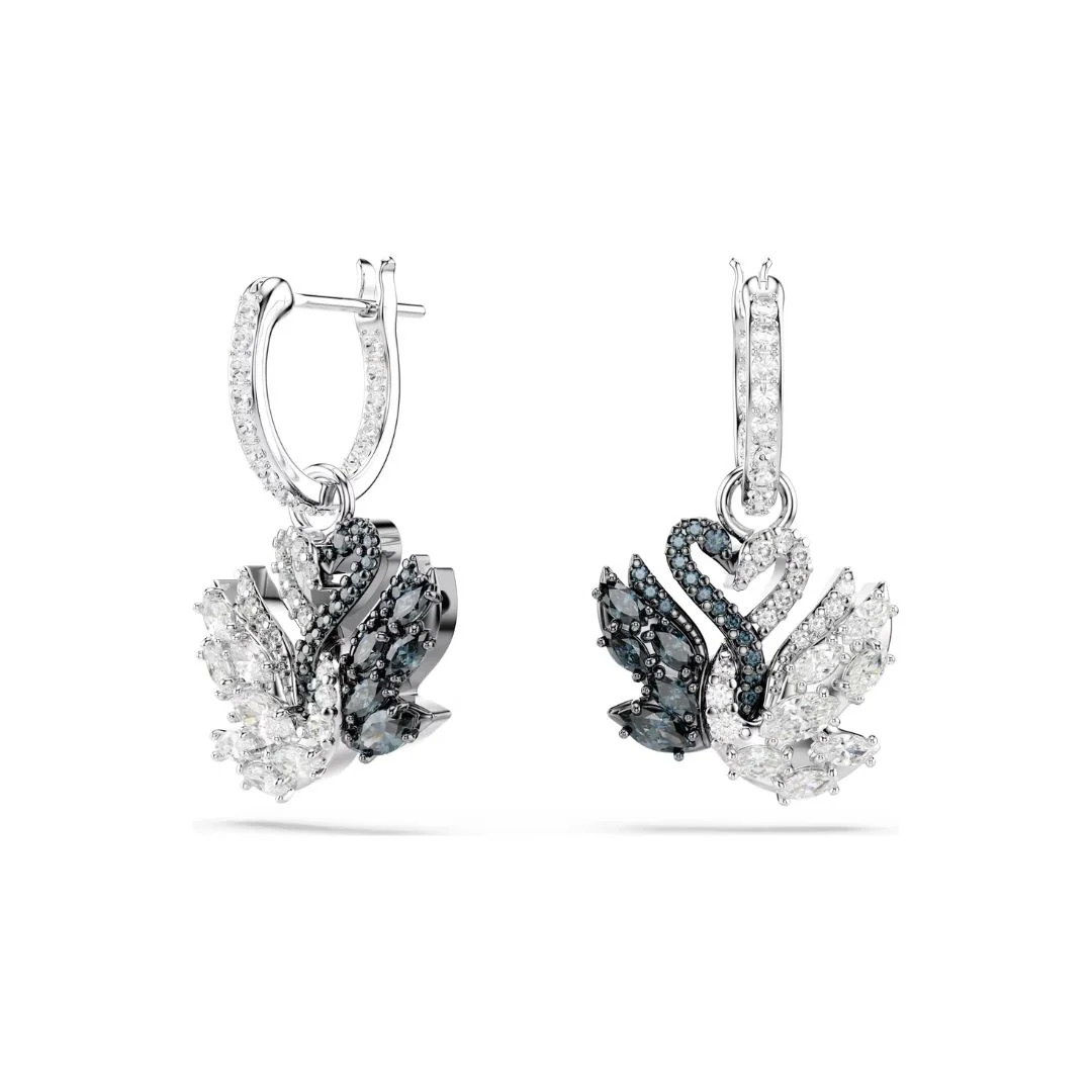 Swarovski Swan korvakorut, vaalea metalli ja mustat kristallit, 5705728