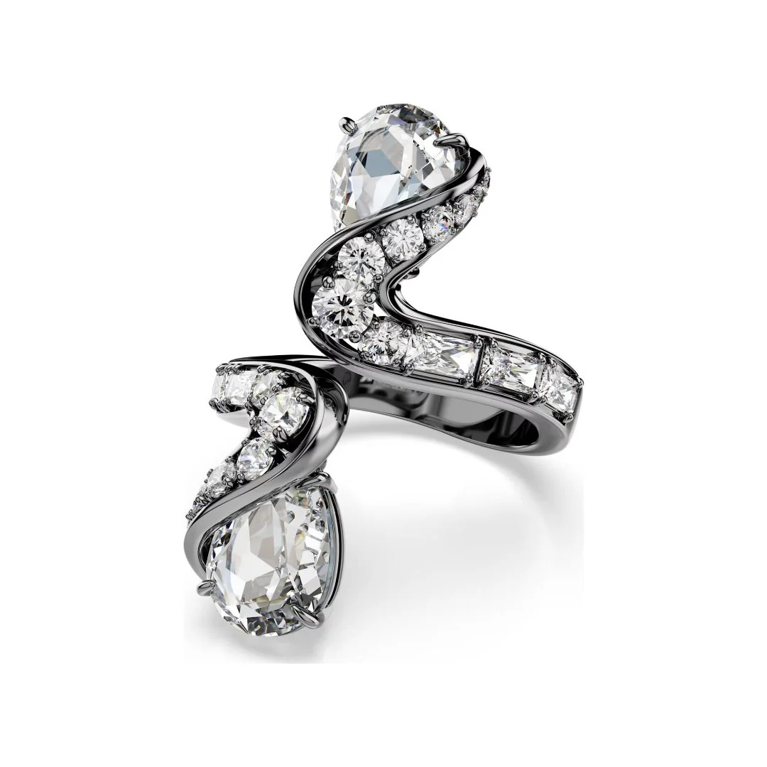 Swarovski The Vienna Collection sormus, tumma metalli ja kirkkaat kristallit
