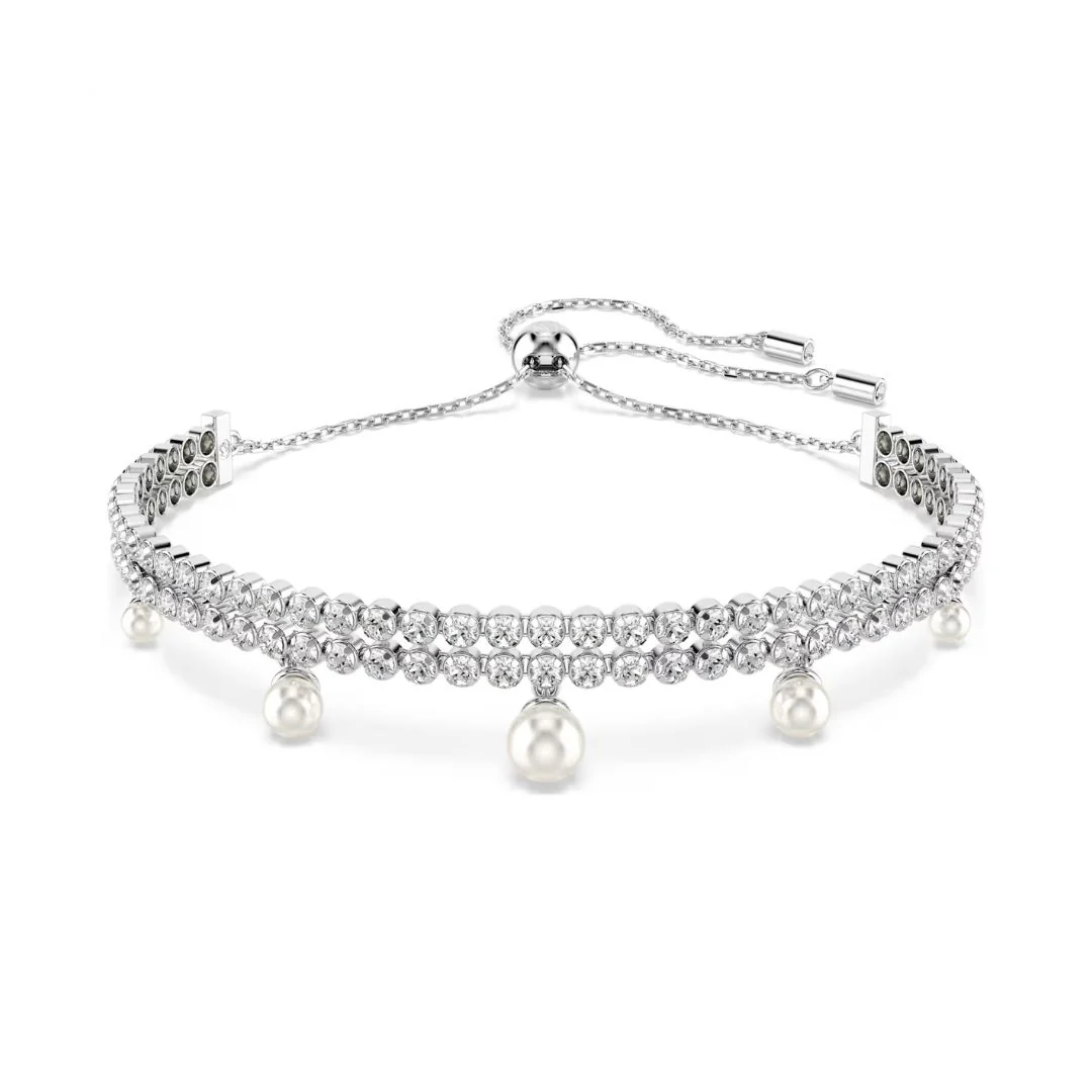 Swarovski x Ariana Grande rannekoru, vaalea metalli, kirkkaat kristallit ja valkoiset helmet 5720870