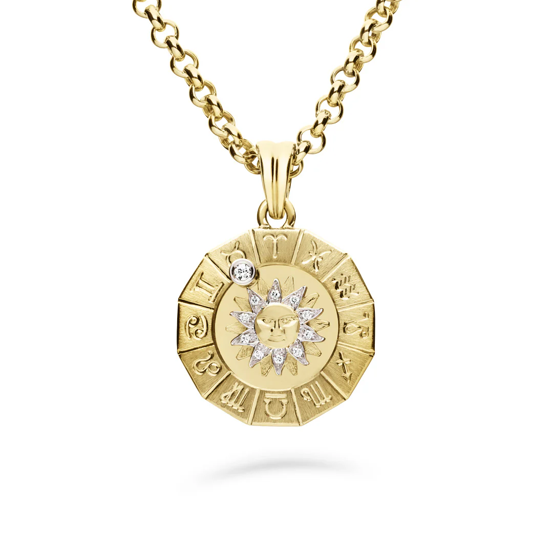 Timanttiriipus, aurinko-horoskooppi 0,14ct, iso, keltakulta